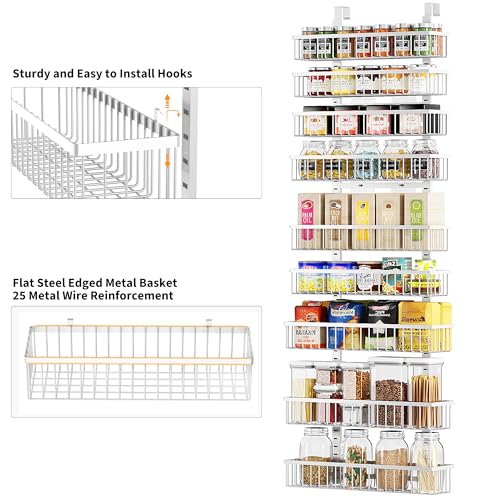 9 Tier White Over The Door Pantry Organizer (White / 9-Tier)