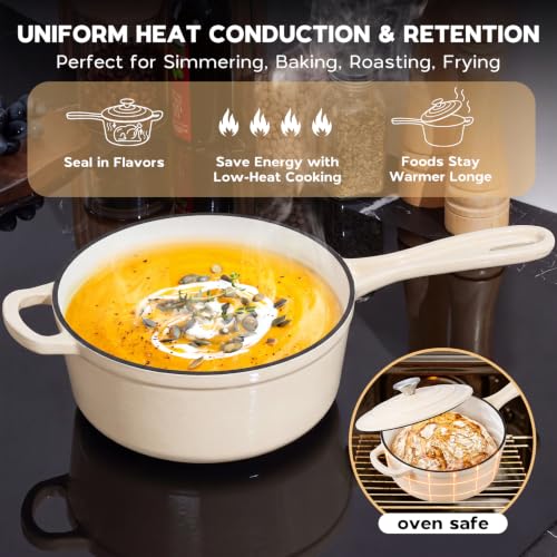 Enameled Cast Iron Sauce Pan (Cream White / 3 Quarts)