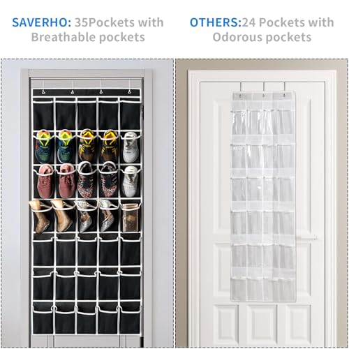 35 Pockets Over the Door Shoe Organizer (Black - 35 Pockets)