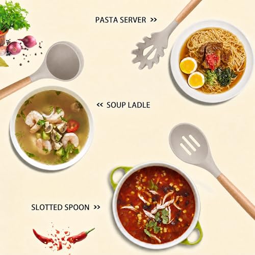 Silicone Cooking Kitchen Utensils Set (Khaki)