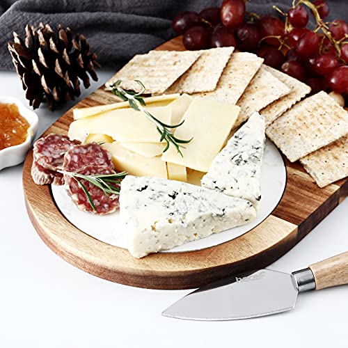 Oval Wooden Cheese Board Set (11"L x 7.5"W / White Marble)