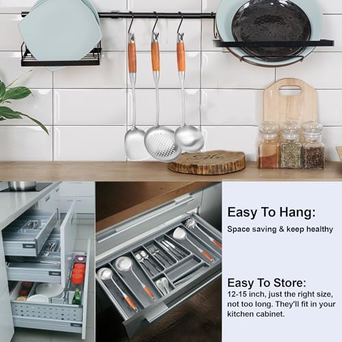 Stainless Steel Kitchen Utensils Set for Cooking Wooden Handle (9 Count)