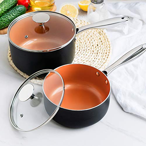 Saucepans 2QT & 3QT Copper Saucepan Set With Non (2+3 Quarts)