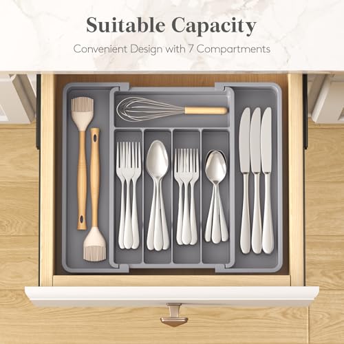 Expandable Silverware Drawer Organizer (Gray / Medium Wide(8.5-14''W x 12''D))