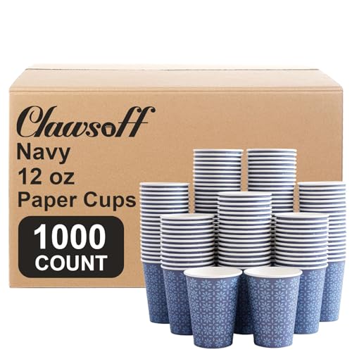 1000 Pack Paper Cups 12 oz Bulk Disposable Coffee Cups Navy Floral (Navy / 12 oz-1000)