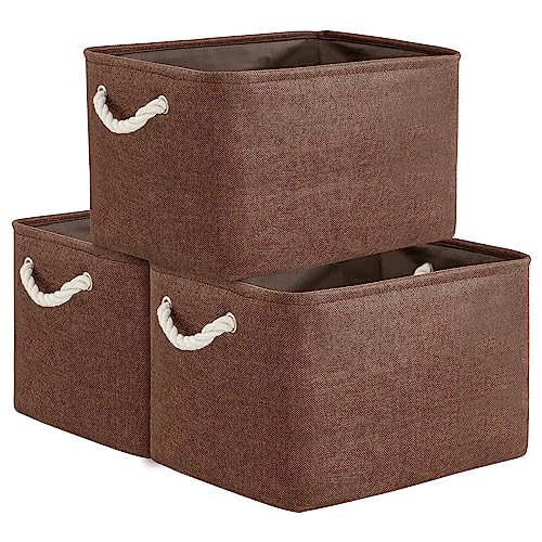 Organization and Storage Basket for Shelves (Brown / 3PCS/Large Cube - 16L×12W×12H)