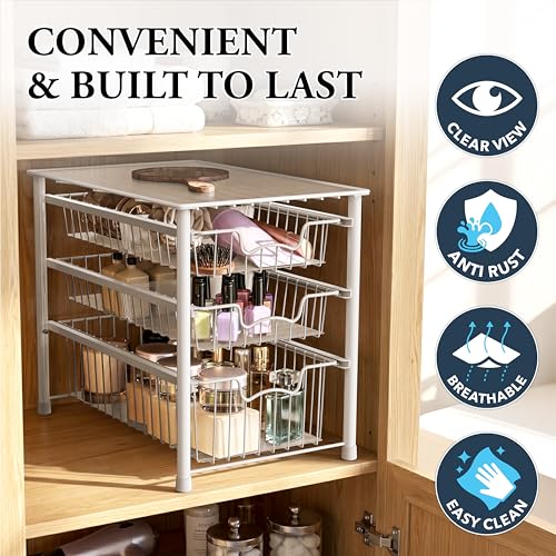Stackable 3 Tier Sliding Basket Organizer Drawer (3-tier / White)