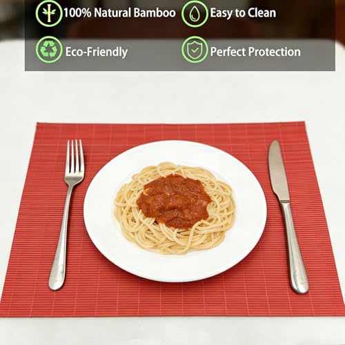 8 Pack 17.7x11.8 Bamboo Placemats (Tangerine Orange / Set of 8)
