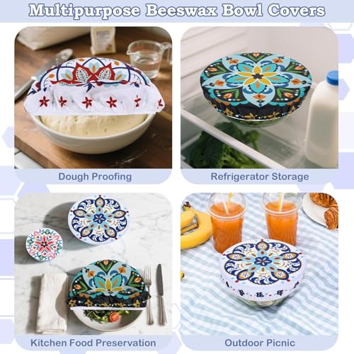 5Pcs Reusable Beeswax Elastic Bowl Covers for Bread Proofing and Food Cover (Pentagonal Floral)