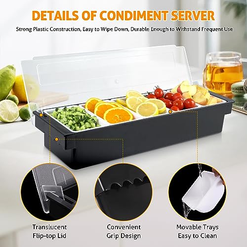 Ice Chilled Condiment Caddy with 5 Removable Trays and Lids (5 Compartment)