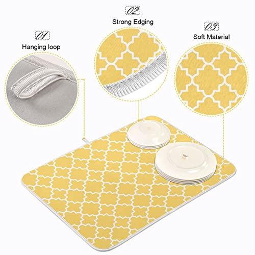 Super Absorbent Dish Drying Mat (Quatrefoil Lattice Yellow Pattern / 16" x 18")
