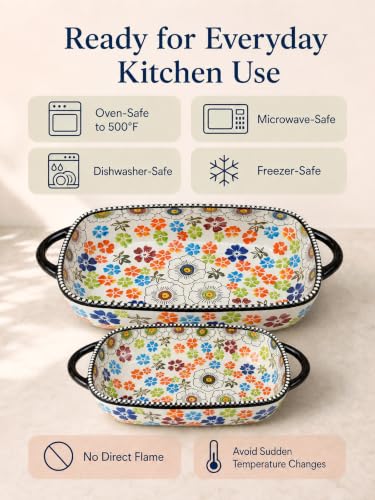 2 Piece Polish Pottery Style Ceramic Baking Dish Set (Meadow Mosaic)