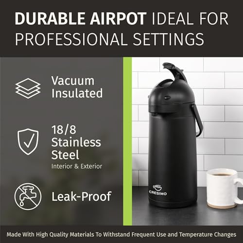 Airpot Coffee Carafe Dispenser with Pump Black 12 Hours Hot Water Retention (Black 3L / 102 Ounces)