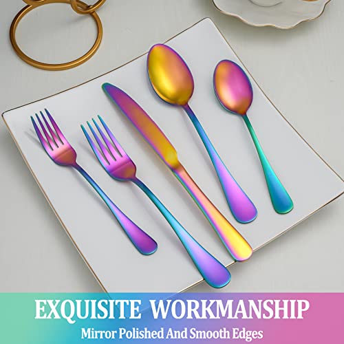 20 Pcs Rainbow Silverware Set Service for 4 (Rainbow)