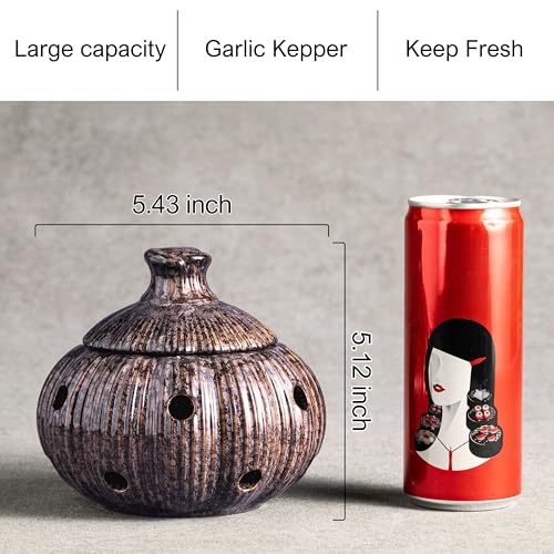 Ceramic Garlic Keeper Jar and Lid (Brown)