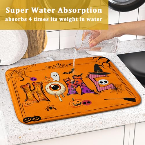 Holiday Decoration Dish Drying Mats for Kitchen Counter Funny Home Style Coffee Mat (Funny Home Orange / 18" x 16")