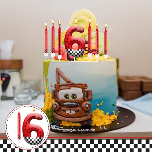 13PCS Racing Car Theme Birthday Candle Set with Checkered Flag Design (13 Count)