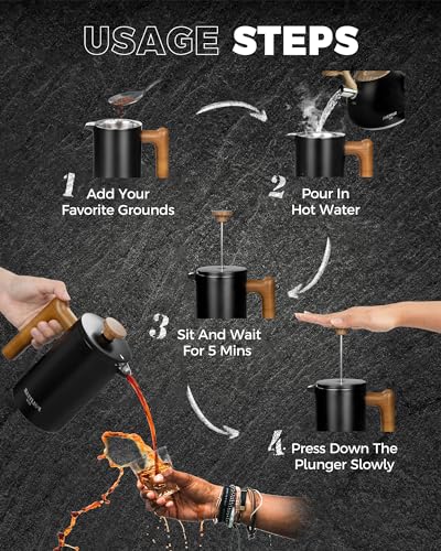 POLIVIAR French Press Coffee Maker (Black / 21 oz)