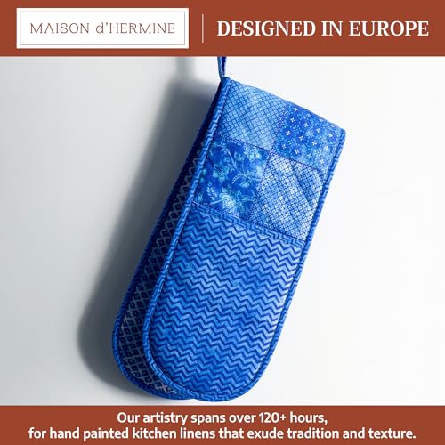 Double Oven Mitts 100% Cotton Double Oven Glove (027 - Indigo Love / 7" x 35" (Double Oven Mitt))