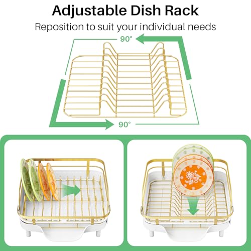 Expandable Dish Drying Rack for Small Kitchen Counter (Gold)