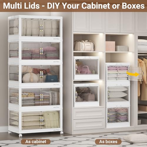 150Gal Stackable Storage Bins with Lids Foldable Boxes (White / 30Gal-5Pack)