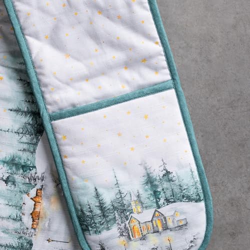 Double Oven Mitts 100% Cotton Double Oven Glove (126 - Neige De Noel / 7" x 35" (Double Oven Mitt))