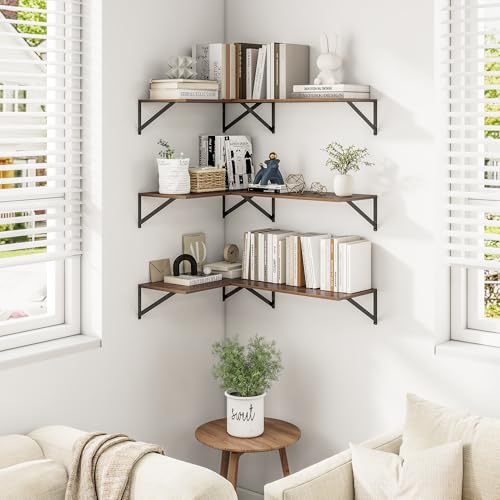 24W x 12D Deep Floating Shelves Set of 3 Walnut (Walnut With Black Metal Bracket / 24wx12dx5.8h)
