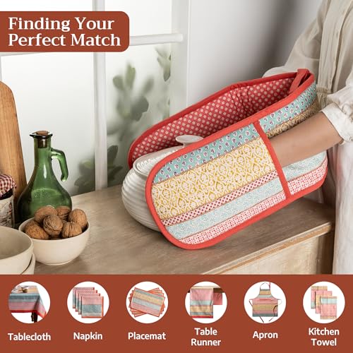 Double Oven Mitts 100% Cotton Double Oven Glove (002 - Provence / 7" x 35" (Double Oven Mitt))