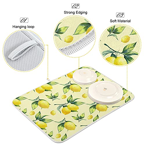 Super Absorbent Dish Drying Mat (Vintage Yellow Lemon With Leaves / 18" x 24")