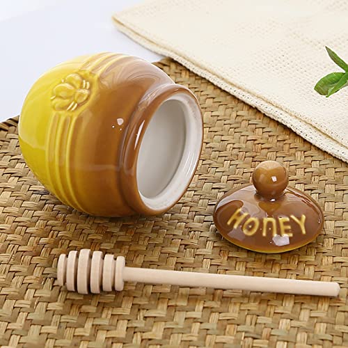 Ceramic Honey Pot with Dipper (Honey Jar-Brown)