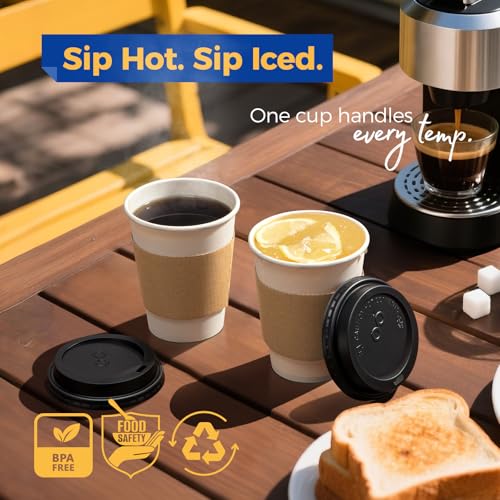500 Pack 12 oz Disposable Coffee Cups with Lids (12 oz)
