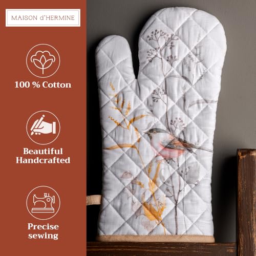 Maison d'Hermine Oven Gloves 100% Cotton Oven Mitt (088 - Meadow Florals - Beige / 7.5" x 13" (Oven Mitt))