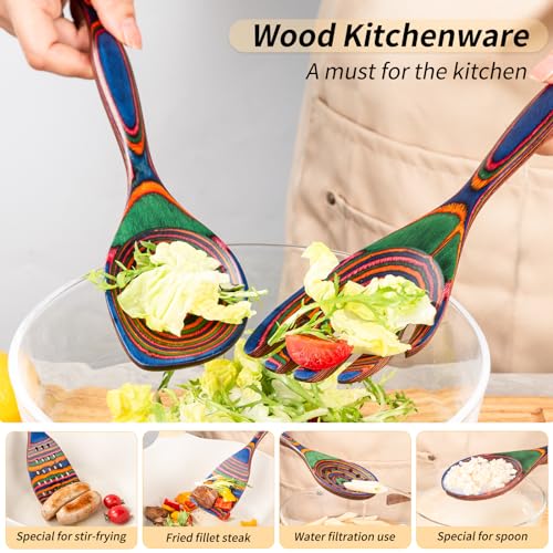 Pakkawood 7 Piece Wooden Cooking Utensils (Rainbow)