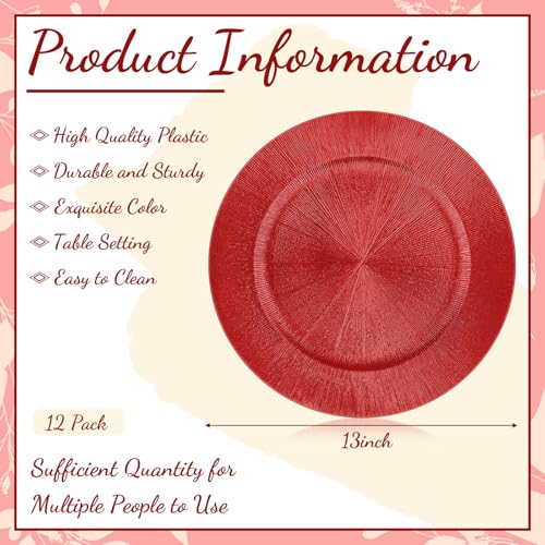 12 Pcs Red Chargers Bulk (Modern Style / Red)