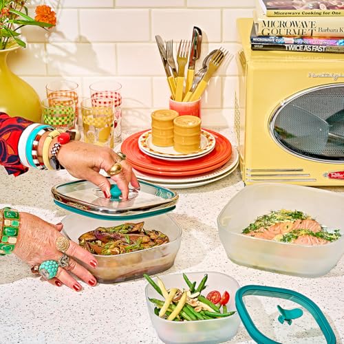 10 Cup Square Glass Food Storage with Glass Lid (Kale)