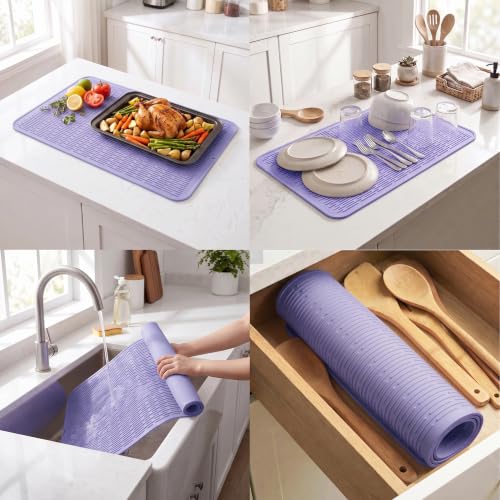 Silicone Dish Drying Mat for Multiple Usage (Light Purple / 32"L x 18"W)
