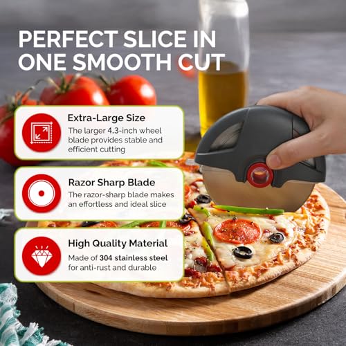 4.3" Palm Grip Pizza Cutter with Blade Cover for Thick Crusts