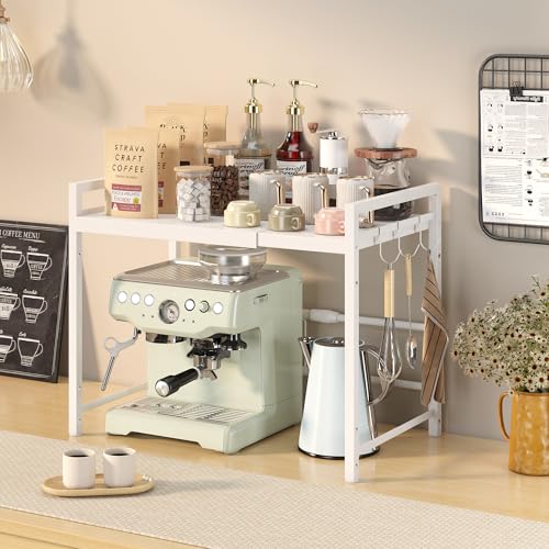 Expandable Microwave Stand Kitchen Countertop Organizer (White / 2 Tier (Without Spice Rack))