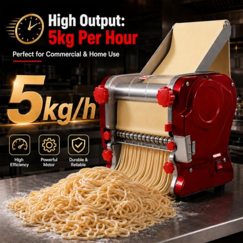 Electric Pasta Making Machine Commercial Noodle Spaghetti Maker Dough Roller with 2mm (Red / 2/6MM)