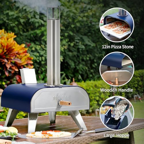 12" Multi Fuel Outdoor Pizza Oven Reach up to 1110℉ (Blue)