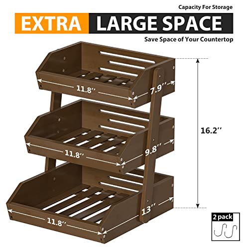 Bamboo Fruit Basket for Kitchen (3-Tier Walnut)