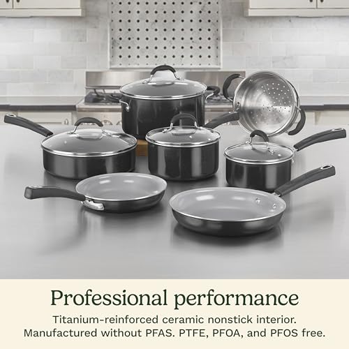 11 Piece Nonstick Cookware Set (Black w/Grey Interior / Cookware Set)