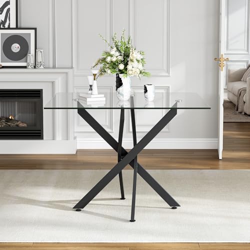 36” Square Glass Dining Table for 4 (Black Square Table / 1 Piece)