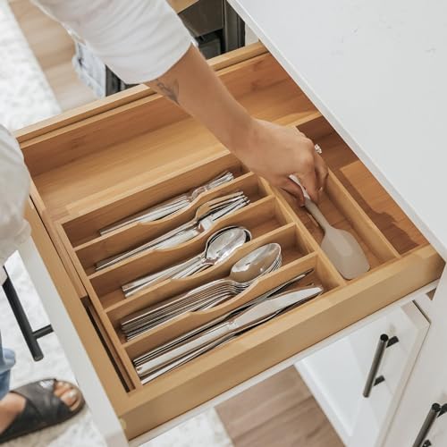 Silverware & Utensil Drawer Organizer (Natural Bamboo / From 10.5" to 19" Wide)