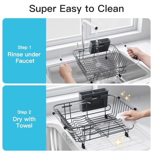 Gray Dish Drying Rack in Sink with Utensil Holder (Dark Gray / For 10"-12"w Sink)