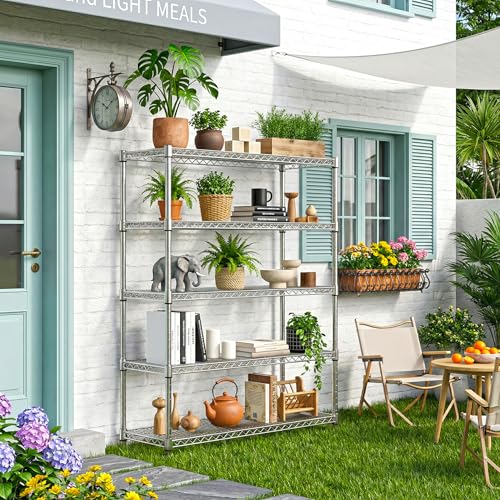 MZG 1750 lbs 5 Tier Storage Rack Metal Wire Shelving Unit (5 Tiers, 15.7"D x 45.3"W x 70.4"H / Chrome)