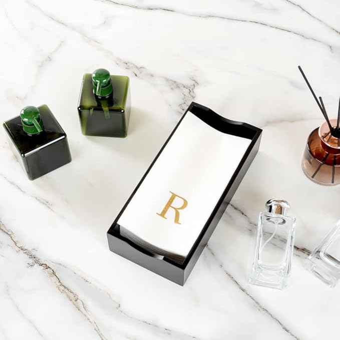 Luxenap 15.8 X 7.9 Inch Linen-Feel Guest Towels, 2000 Lettered Hand Towels - Gold Letter 'R', Sans Serif Font, White Paper Dinner Napkins, airlaid, For Restrooms And Tables