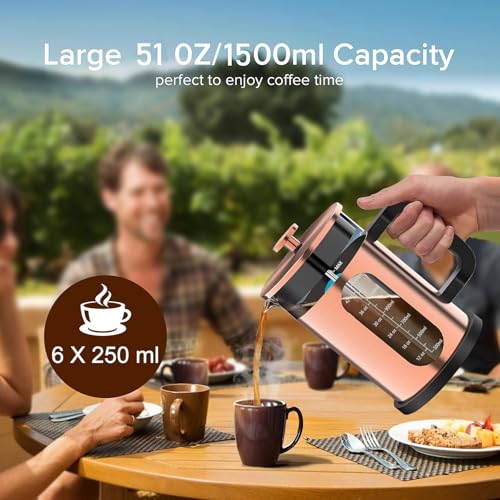French Press Coffee Maker 51oz (Upgraded Stainless Steel Copper / 51oz)