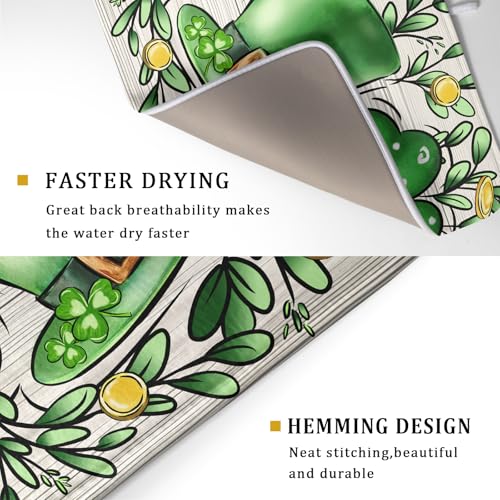 St Patrick's Day Shamrock Dish Drying Mat 18x24 inch Eucalyptus Leaves Dishes Pad Dish Drainer Mats Absorbent Fast Dry Kitchen Accessories (Shamrock Leaves / 18" x 24")