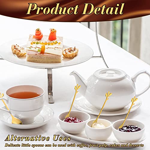 100 Pcs Demitasse Espresso Spoons Tea Spoon Bulk 4.33" (Gold / Leave)